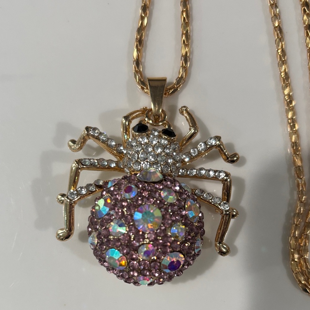 Gold and Purple Spider Pendant Necklace